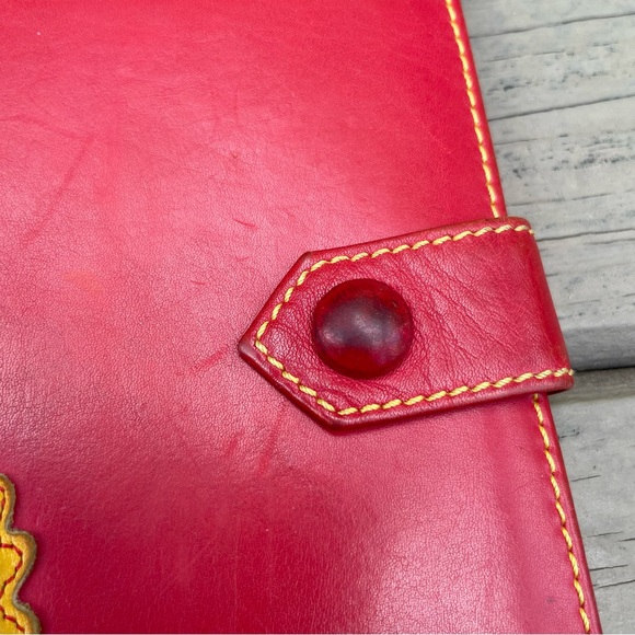 Ines De La Fressange Paris red leather wallet with yellow leaf stitched - Picture 2 of 16
